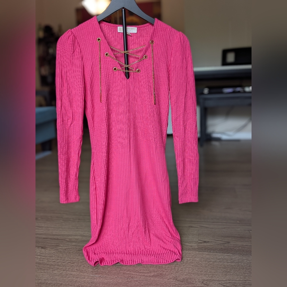 Michael Kors Hot Pink Dress Gold Chain Detail Size PS